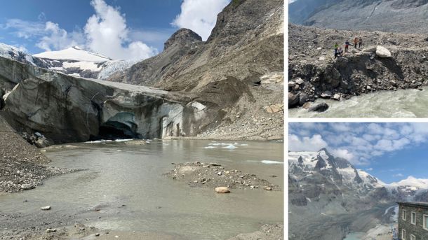 Der Gipfel des Johannisberg erhebt sich über dem Pasterzen-Gletscher. Zwischen Tobel und Eisbrücken führt die Trekking-Tour